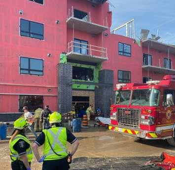Emergency crews on scene of a building collapse at 555 Teeple Terrace, December 11, 2020. Photo courtesy of the London Fire Department. 