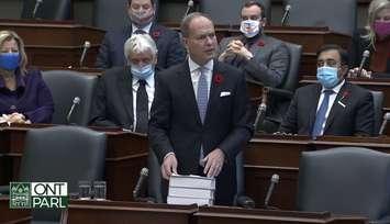 Minister of Finance Peter Bethlenfalvy introduces the Fall Economic Statement in the Ontario legislature, November 4, 2021. (Via YouTube)