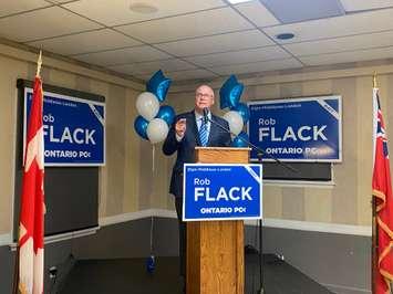 Progressive Conservative Rob Flack makes his acceptance speech at  Columbus Club in St. Thomas after being elected to serve as MPP for Elgin-Middlesex-London. June 02, 2022. Photo by Ruby Sweeney, Blackburn Media. 