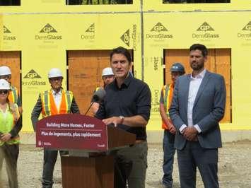 Prime Minister Justin Trudeau makes an announcement at a building on Sylvan Street in London on September 13th, 2023 (Craig Needles, Blackburn Media)