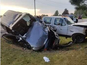 Emergency crews respond to a four-vehicle collision on Hwy. 24 near Waterford, August 1, 2017. (Photo courtesy of the OPP)
