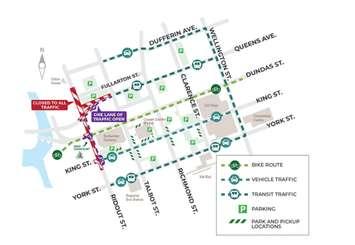 A map of the Downtown Loop construction zone and existing traffic configuration. Map courtesy of the City of London.