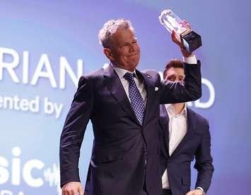 2019 JUNO Gala Dinner and Awards.  Humanitarian Award recipient David Foster, presented by Michael Bublé, March 16, 2019. Photo courtesy of the Juno Awards.