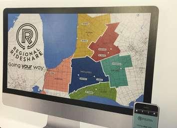 A map detailing where the regional rideshare program is available. Photo by Ashton Patis. 