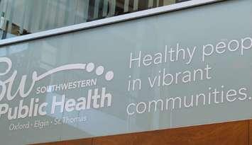 Photo of the Southwestern Public Health sign. Photo via swpublichealth.ca
