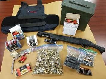 Guns, ammunition, and a bullet-proof vest seized from an east-end home by London police , November 12, 2019. Photo courtesy of London police.
