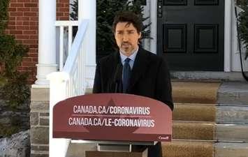 Prime Minister Justin Trudeau during his daily news conference April 6, 2020. (via Facebook)