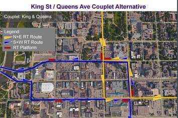 King St./Queens Ave. couplet alternative BRT route. Photo from the City of London.