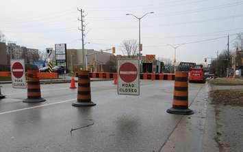 Oxford St. at Talbot St.  was closed off Tuesday because of a watermain break. (Photo by Miranda Chant, Blackburn News)