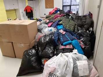 Donations for the Koats for Kids clothing drive fill a room at the Boys and Girls Club of London, October 17, 2018.  Photo submitted. 