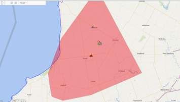Hydro One map showing outage. 
