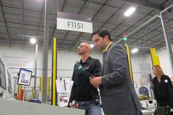 London North Centre MP Peter Fragiskatos and Production Supervisor Jason Tong touring the ArcelorMittal Tailored Blanks facility in Woodstock, October 12, 2016. (Photo by Miranda Chant, Blackburn News)