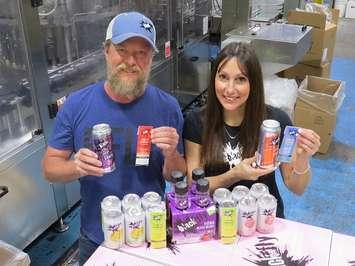 Black Fly Co-founders Rob Kelly and Cathy Siskind-Kelly display the single-use breathalyzers which are being attached to their products, May 10, 2018. (Photo by Miranda Chant, Blackburn News)