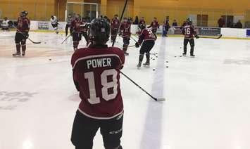 Zach Power of the Chatham Maroons warms up in Strathroy on March 2, 2019. Photo by Matt Weverink/Blackburn News.