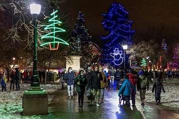 People enjoying the holiday lights in Victoria Park. File photo courtesy of the City of London. 