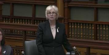 London West MPP Peggy Sattler speaking during Question Period at Queen's Park, December 6, 2016. 