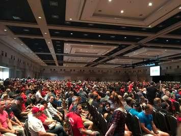 Members of Unifor Local 88 meet at the London Convention Centre as a strike deadline looms for the GM CAMI Ingersoll plant. Photo courtesy of Twitter/@shiguy79