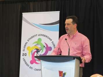 Stu Saunders, chair of the Global Student Leadership Summit, announces the three-day event will come to the London Convention Centre in April 2018. (Photo by Miranda Chant, Blackburn News)