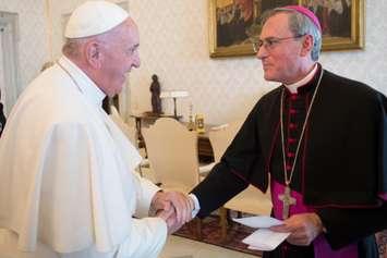 His Holiness Pope Francis with Bishop Ronald Fabbro of the Diocese of London. Photo provided by Diocese of London.