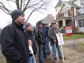 Skilled trades demonstrate outside the constituency office of London North Centre MPP Deb Matthews. Friday, January 20, 2017. (Photo by Miranda Chant, BlackburnNews.com)