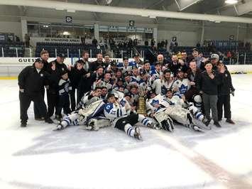 The London Nationals after becoming the GOJHL Western Conference champs, April 3, 2019. (Photo courtesy of the London Nationals via Twitter)