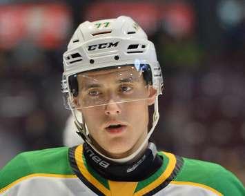 Matvey Guskov of the London Knights. Photo by Terry Wilson / OHL Iimages.