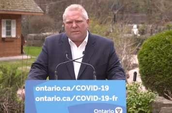 Premier Doug Ford addresses the media  on April 22, 2021.  (Screen shot from Zoom)