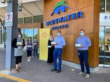 Workers from Shell’s Sarnia Manufacturing Centre donating face masks to Bluewater Health. June 2020. (Submitted photos)
