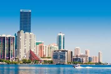 The Miami skyline view from Key Biscayne. (© Can Stock Photo / wmiami)