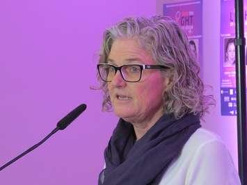 London Abused Women's Centre Executive Director Megan Walker speaks at the launch of the 2019 Shine the Light Campaign, October 25, 2019. (Photo by Miranda Chant, Blackburn News)