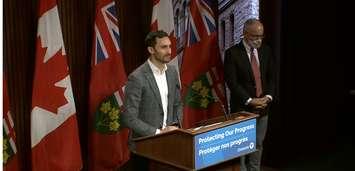 Education Minister Stephen Lecce and Chief Medical Officer of Health Dr. Kieran Moore at a news conference on January 12th, 2022 (YouTube/Province of Ontario)