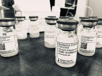 Moderna COVID-19 vaccine vials. (Photo courtesy of the Chatham-Kent Public Health Unit)