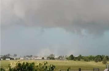 Screen shot of a YouTube video (by Rob Farrell) of possible tornado in Ilderton