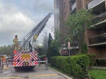 Firefighters respond to an apartment fire on Highland Avenue in London, May 29, 2020. (Photo courtesy of the London Fire Department)