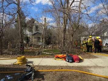 Fire crews respond to a house fire at 458 Commissioners Rd. E. in London, April 1, 2019. (Photo by Miranda Chant, BlackburnNews.com)
