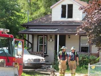Fire crews on scene at Brydges St. house fire. July 15, 2015. Photo by Ashton Patis. 