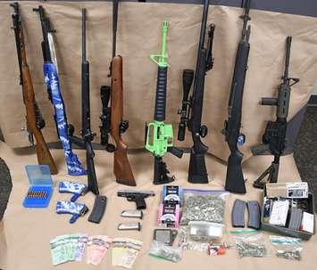 Guns and drugs seized in a raid on Wellington Rd., January 17, 2018. Photo courtesy of London police.