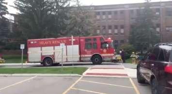 London firefighters respond to a fire in the basement of the TVDSB Education Centre. September 23, 2021. (Capture from video via @LdnOntFire on Twitter) 