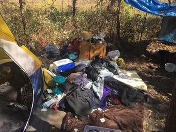 A small tent city set up on the Canadian National Railway property west of Flora St. in St. Thomas. Photo courtesy of St. Thomas Police.