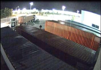 Surveillance photo of stolen tractor trailer leaving Columbia Sportswear on Max Brose Dr. Photo provided by London police. 