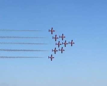 The the Canadian Forces Snowbirds Demonstration Team perform at Airshow London, September 24, 2017. Photo courtesy of Becky Malacaria.