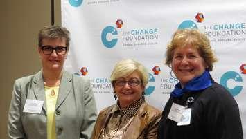 President and CEO of The Changing Foundation Cathy Fooks, family caregiver Carol Riddell-Elson, and President and CEO of St. Joseph's Health Care London Dr. Gillian Kernaghan at Changing Care announcement at the Parkwood Institute, January 31, 2017. (Photo by Miranda Chant, Blackburn News.) 