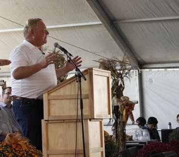 Ontario Premier Doug Ford speaks at the International Plowing Match and Rural Expo in Pain Court, September 18, 2018. (Photo by Angelica Haggert)