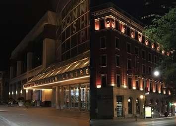 RBC Place London (formerly the London Convention Centre) and the JA Taylor Building illuminated in gold for Childhood Cancer Awareness Month. Photos courtesy of Childcan. 
