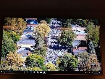 Drone footage shows how packed Broughdale Avenue became during "fake homecoming" on September 29, 2018. (Photo of London police footage by Miranda Chant, Blackburn News)