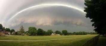 Shelf cloud rolling in, June 18, 2014. (Photo courtesy of Melanie Roberts via the Blackburn Radio app)
