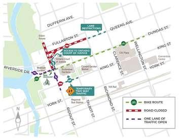 The intersection of Queens Avenue and Talbot Street will be closed until mid-December starting the week of October 3. Image courtesy of the City of London.