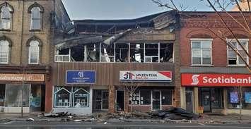 Damage from a fire on Talbot Street East in Aylmer, March 21, 2023. Photo courtesy of Aylmer police.