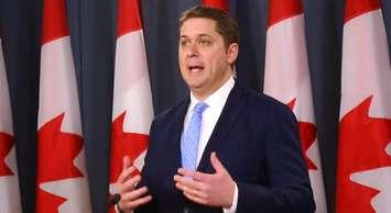 Andrew Scheer during a press conference on April 7, 2019. (Photo via Andrew Scheer Facebook)