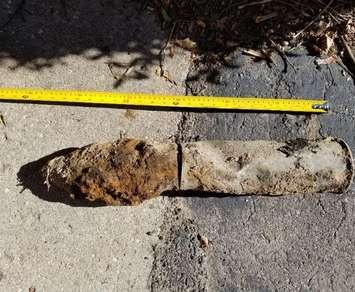 An old artillery shell found at a construction site near Highbury Ave and Killaly Ave. Photo provided by London police. 